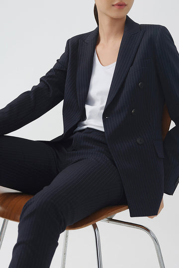 Blazer de Fiesta Doble Pecho Rayas Negro